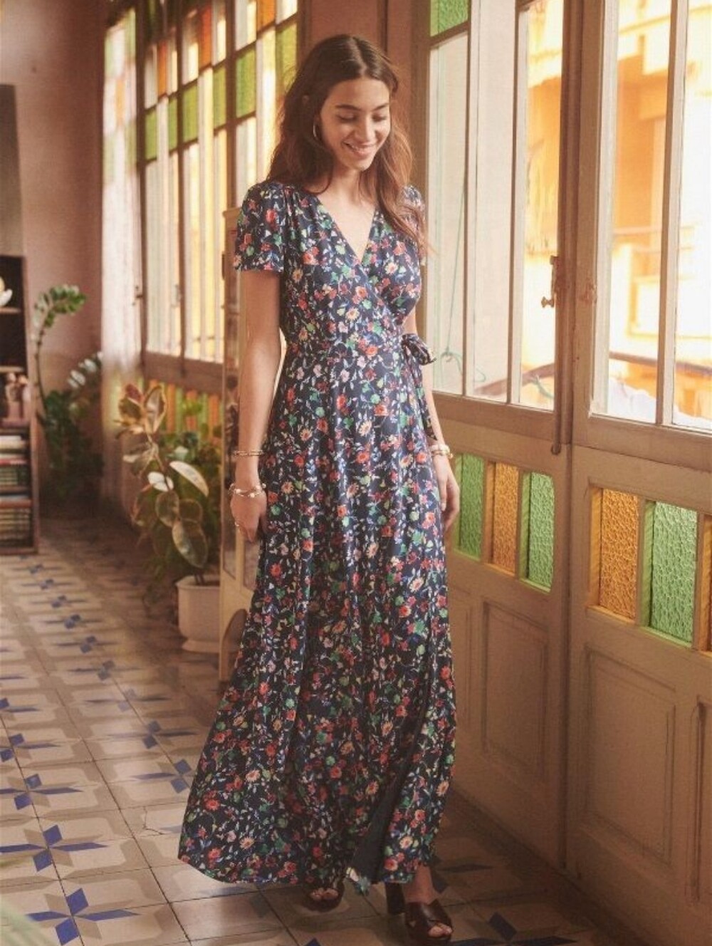 SEZANE Armelle Floral Wrap Maxi Short Sleeve Dress FR 36 US 4